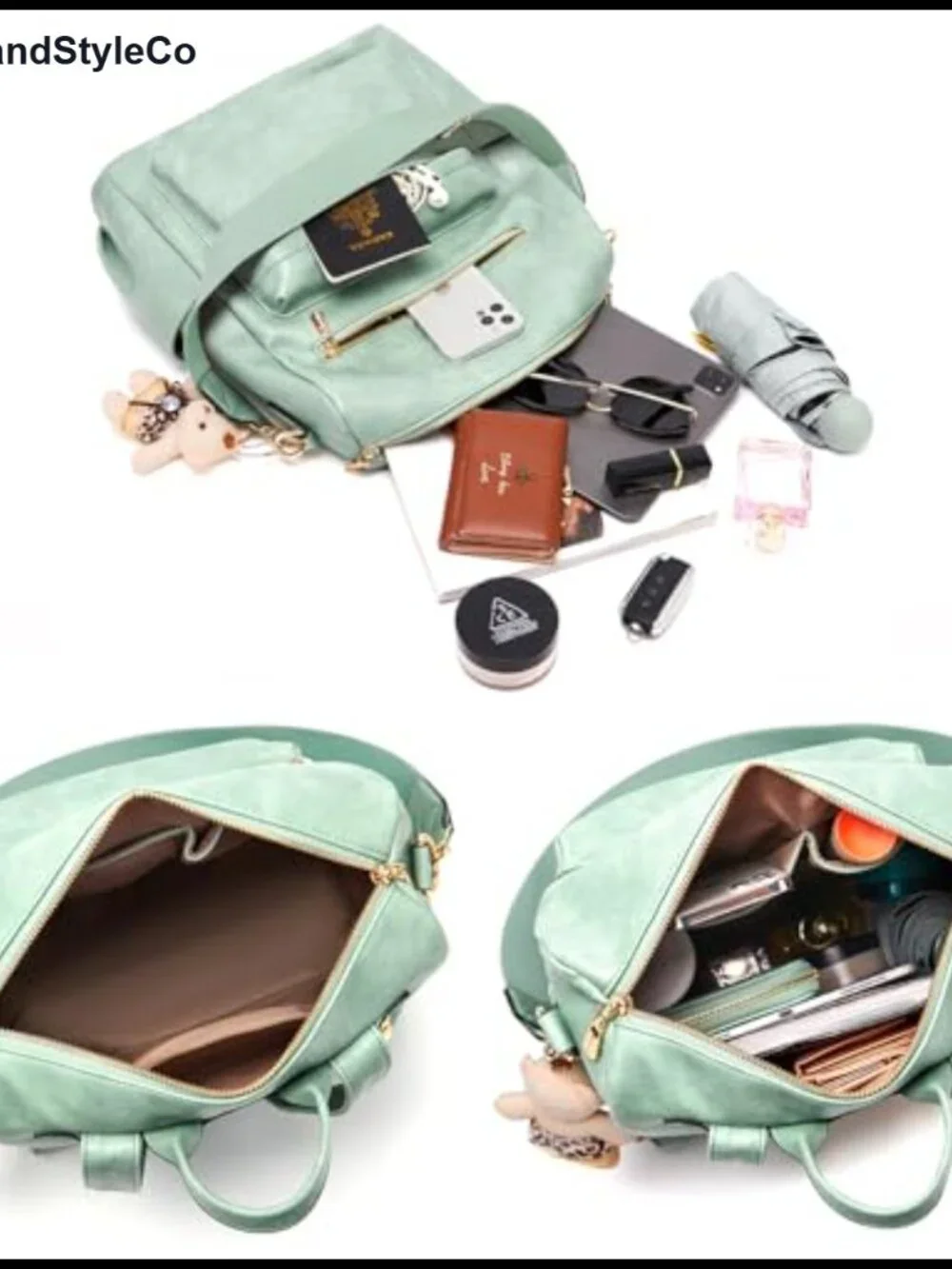 Women's Faux Leather Backpack Purse Set 2pcs Travel Handbag Shoulder Bag with